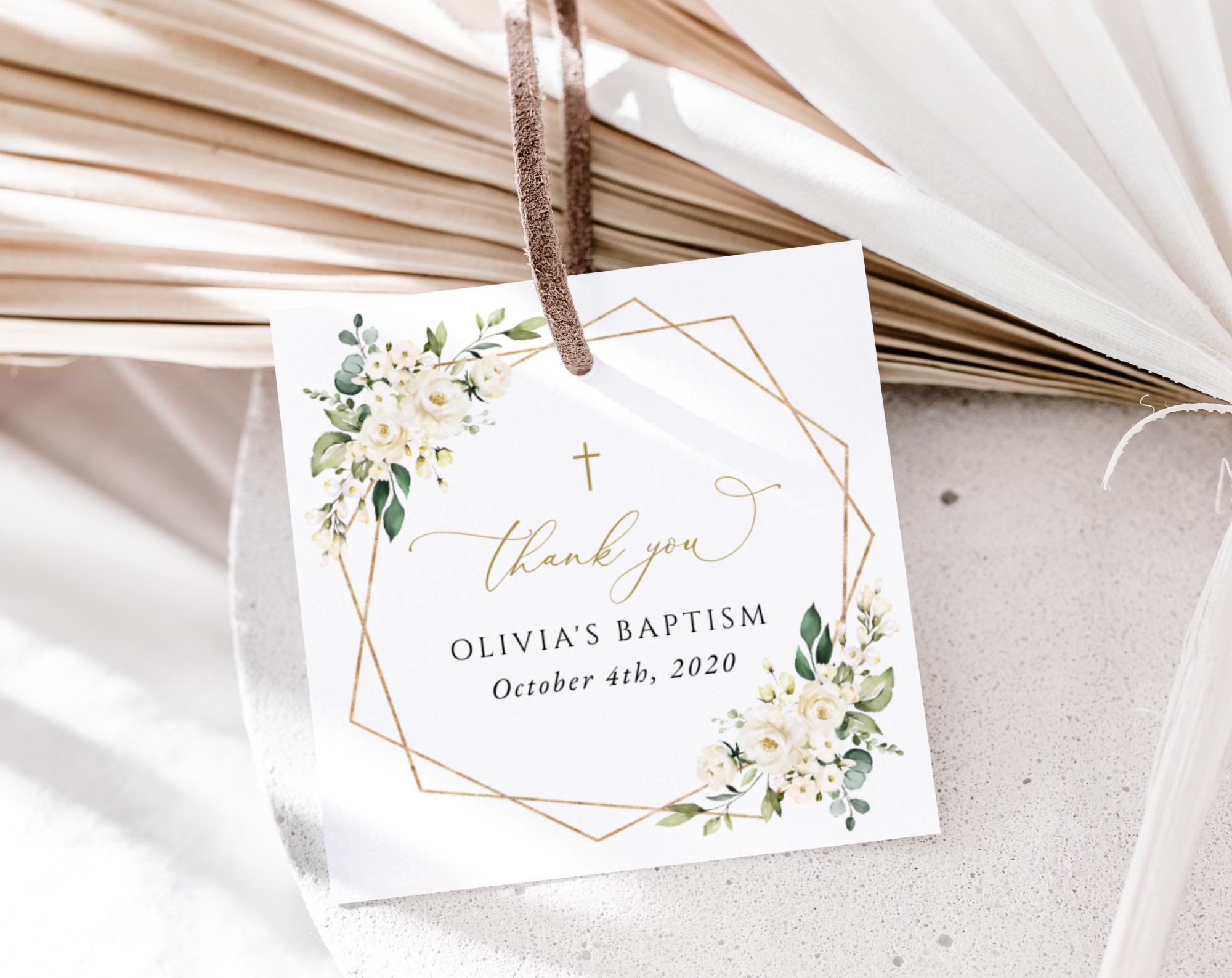 White Flowers Baptism Favor Tags, Gift Tags, Printable File, Edit Yourself, SH138