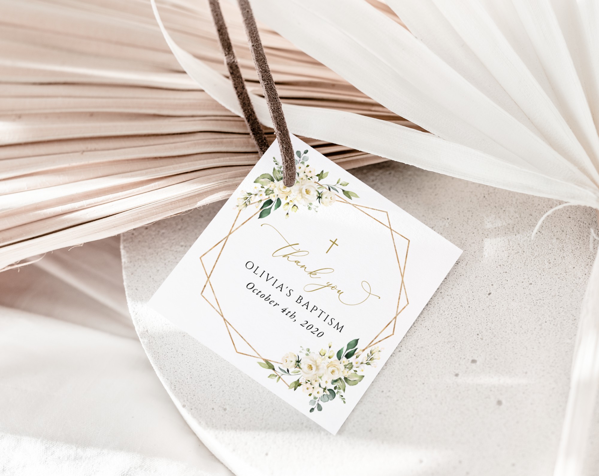 White Flowers Baptism Favor Tags, Gift Tags, Printable File, Edit Yourself, SH138