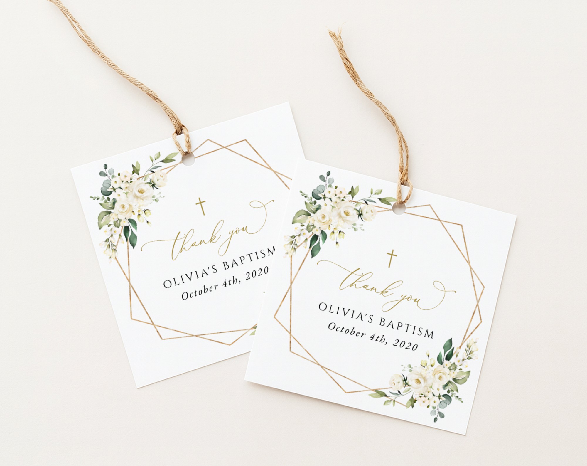 White Flowers Baptism Favor Tags, Gift Tags, Printable File, Edit Yourself, SH138