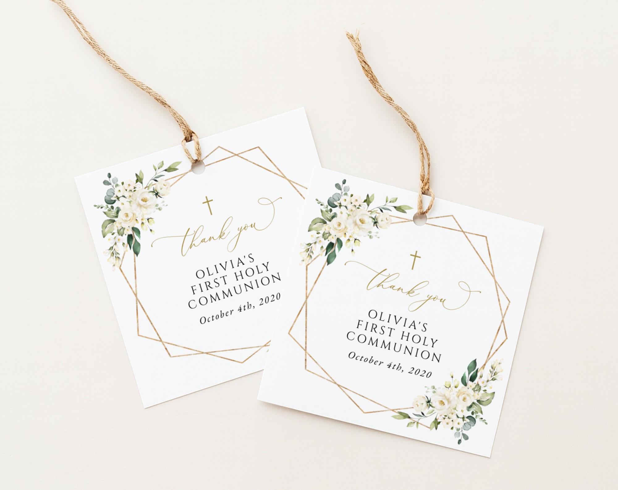 White Flowers First Holy Communion Favor Tags, Gift Tags, Printable File, Edit Yourself, SH139