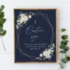 Navy and White Flowers Custom Sign, Baptism, First Holy Communion, Printable File, Edit Yourself, SH140 SH141
