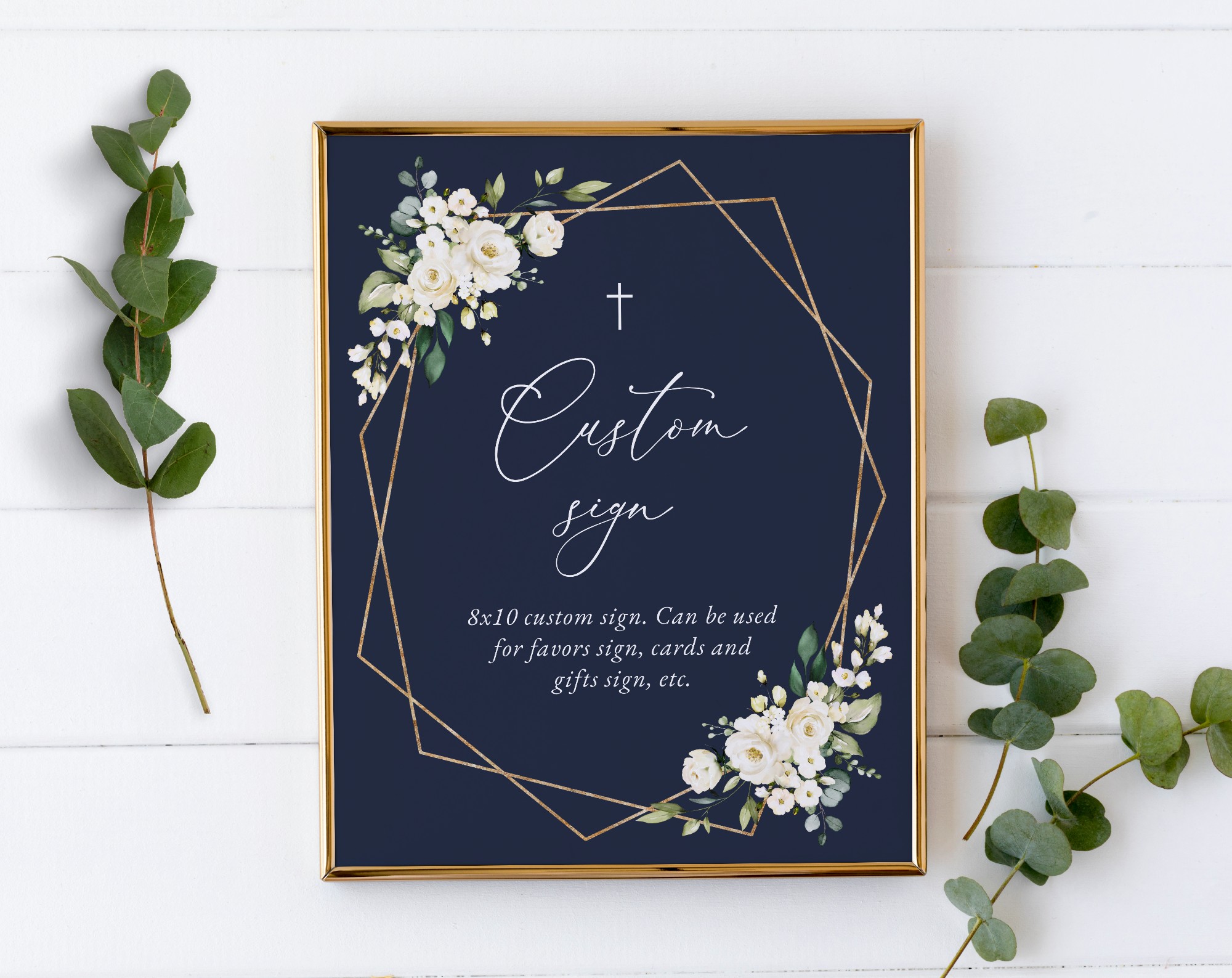 Navy and White Flowers Custom Sign, Baptism, First Holy Communion, Printable File, Edit Yourself, SH140 SH141