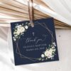 Navy and White Flowers Baptism Favor Tags, Gift Tags, Printable File, Edit Yourself, SH140