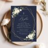 Navy and White Flowers Baptism Invitation, Baptism Stationery, Printable File, Edit Yourself, SH140 Navy and White Flowers Baptism Invitation, Baptism Stationery, Printable File, Edit Yourself, SH140
