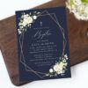 Navy and White Flowers Baptism Invitation, Baptism Stationery, Printable File, Edit Yourself, SH140 Navy and White Flowers Baptism Invitation, Baptism Stationery, Printable File, Edit Yourself, SH140