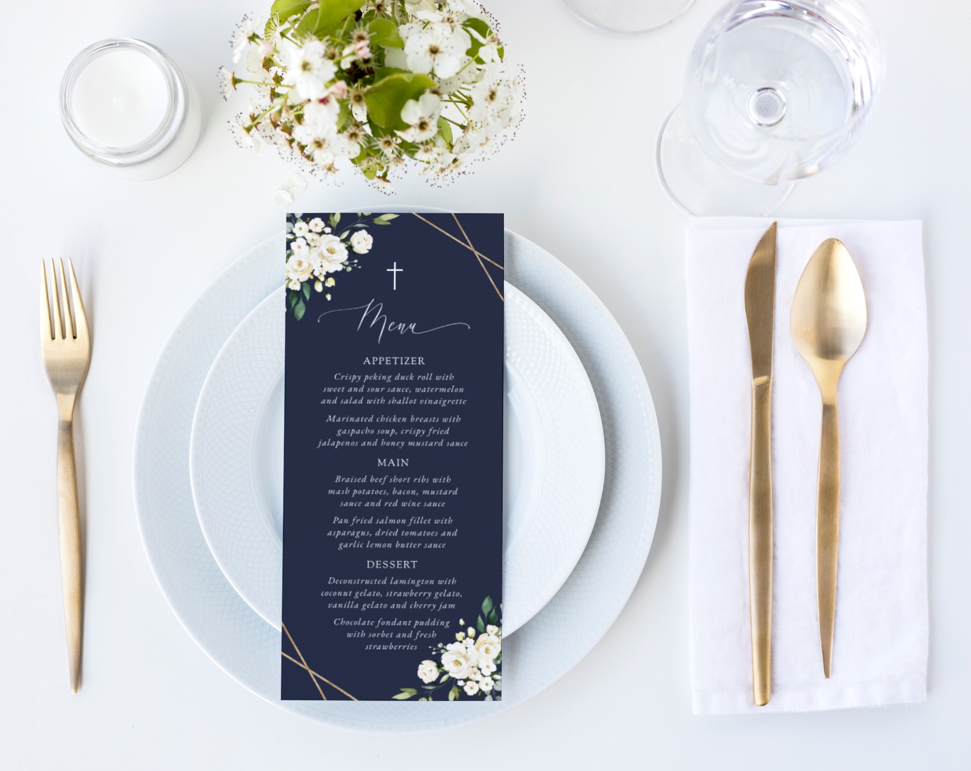 Navy and White Flowers Menu, Baptism, First Holy Communion, Printable File, Edit Yourself, SH140 SH141 Navy and White Flowers Menu, Baptism, First Holy Communion, Printable File, Edit Yourself, SH140 SH141