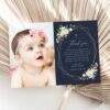 Navy and White Flowers Baptism Thank You Card, Baptism Stationery, Printable File, Edit Yourself, SH140