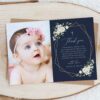 Navy and White Flowers Baptism Thank You Card, Baptism Stationery, Printable File, Edit Yourself, SH140