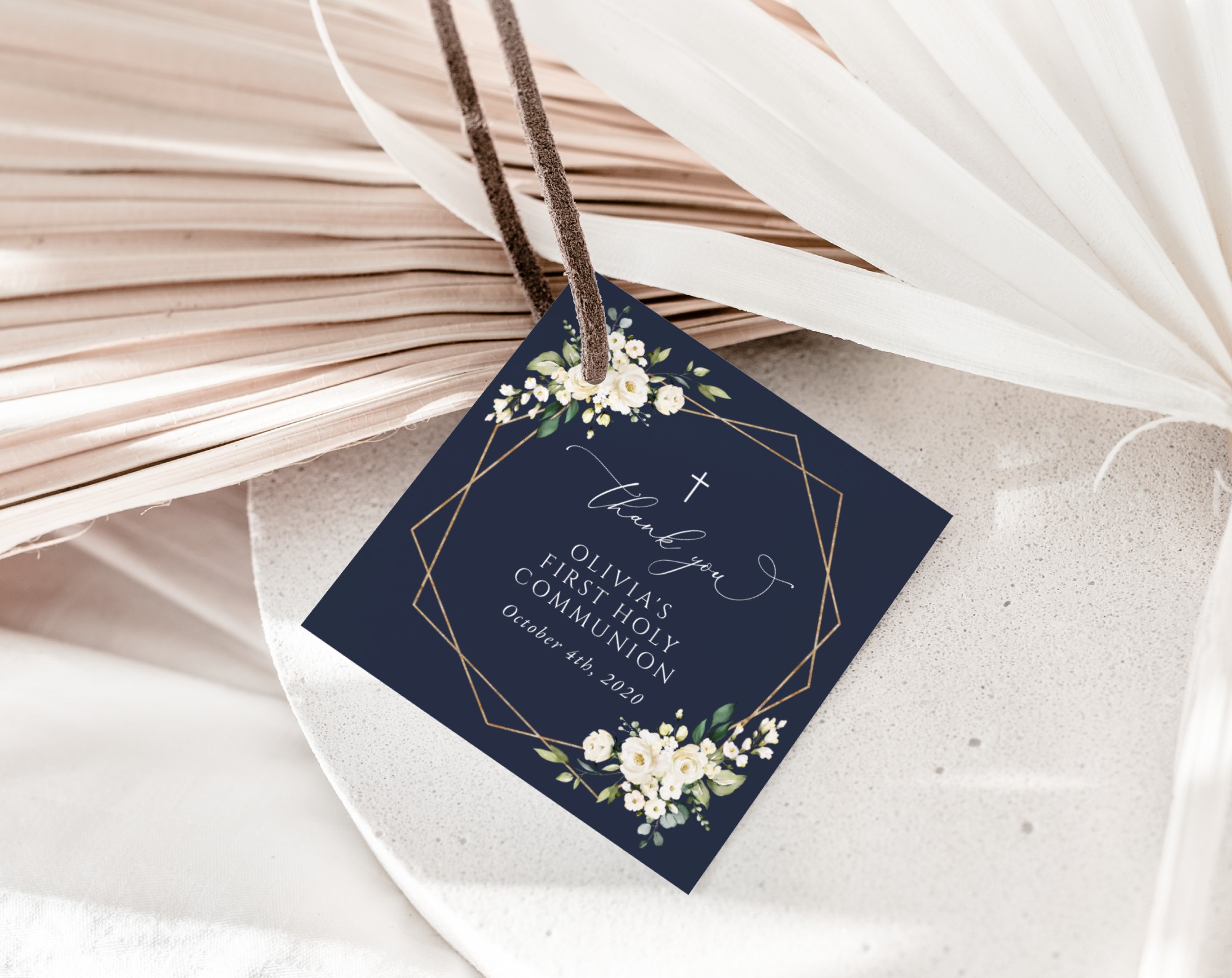 Navy and White Flowers First Holy Communion Favor Tags, Gift Tags, Printable File, Edit Yourself, SH141