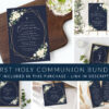 Navy and White Flowers First Holy Communion Mini Bundle, Printable File, Edit Yourself, SH141