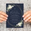 Navy and White Flowers First Holy Communion Invitation, Printable File, Edit Yourself, SH141