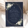 Navy and White Flowers First Holy Communion Invitation, Printable File, Edit Yourself, SH141