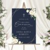 Navy and White Flowers Welcome Sign, First Holy Communion Sign, Printable File, Edit Yourself, SH141 Navy and White Flowers Welcome Sign, First Holy Communion Sign, Printable File, Edit Yourself, SH141
