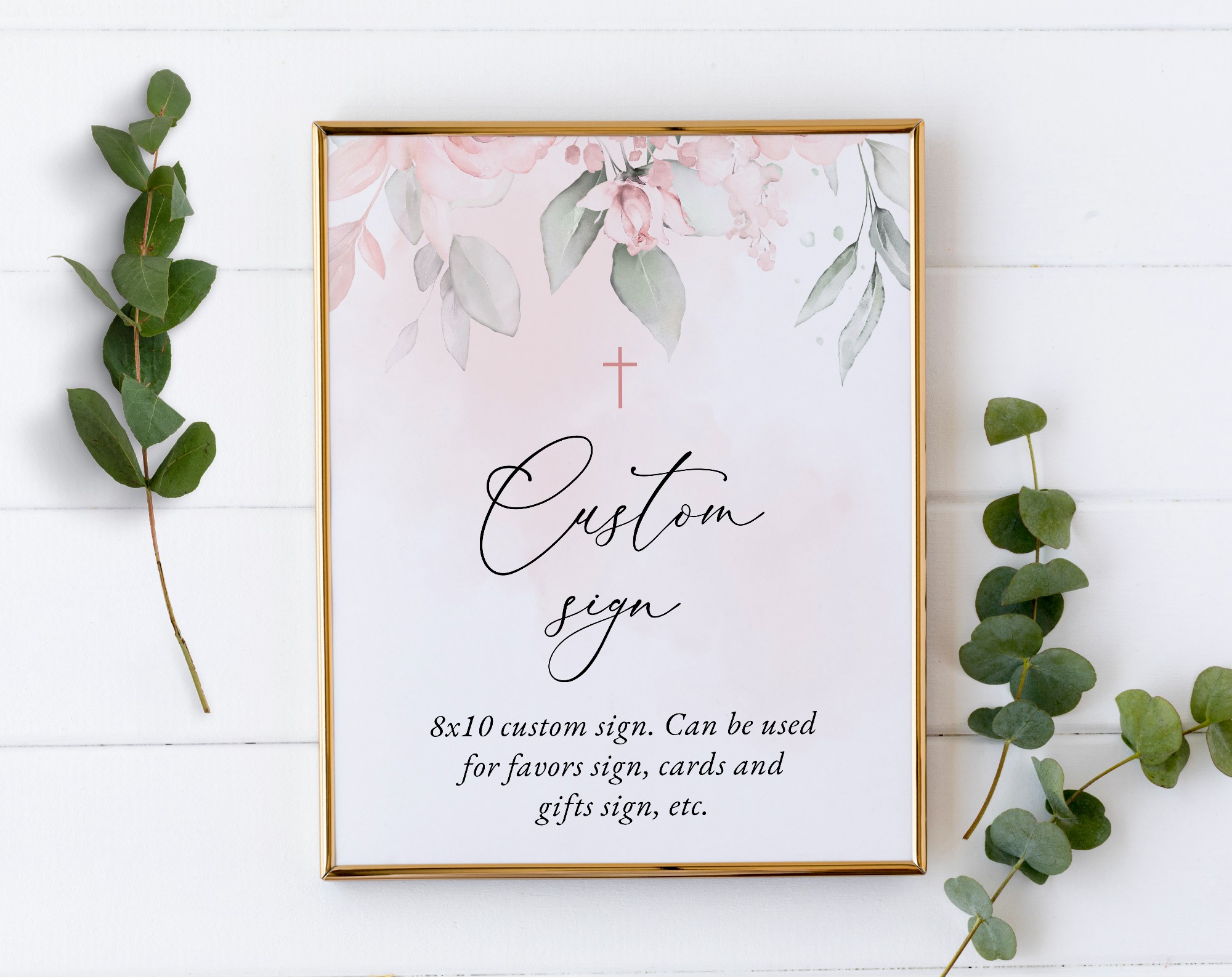 Blush Pink Flowers Custom Sign, Baptism, First Holy Communion, Printable File, Edit Yourself, SH142 SH143