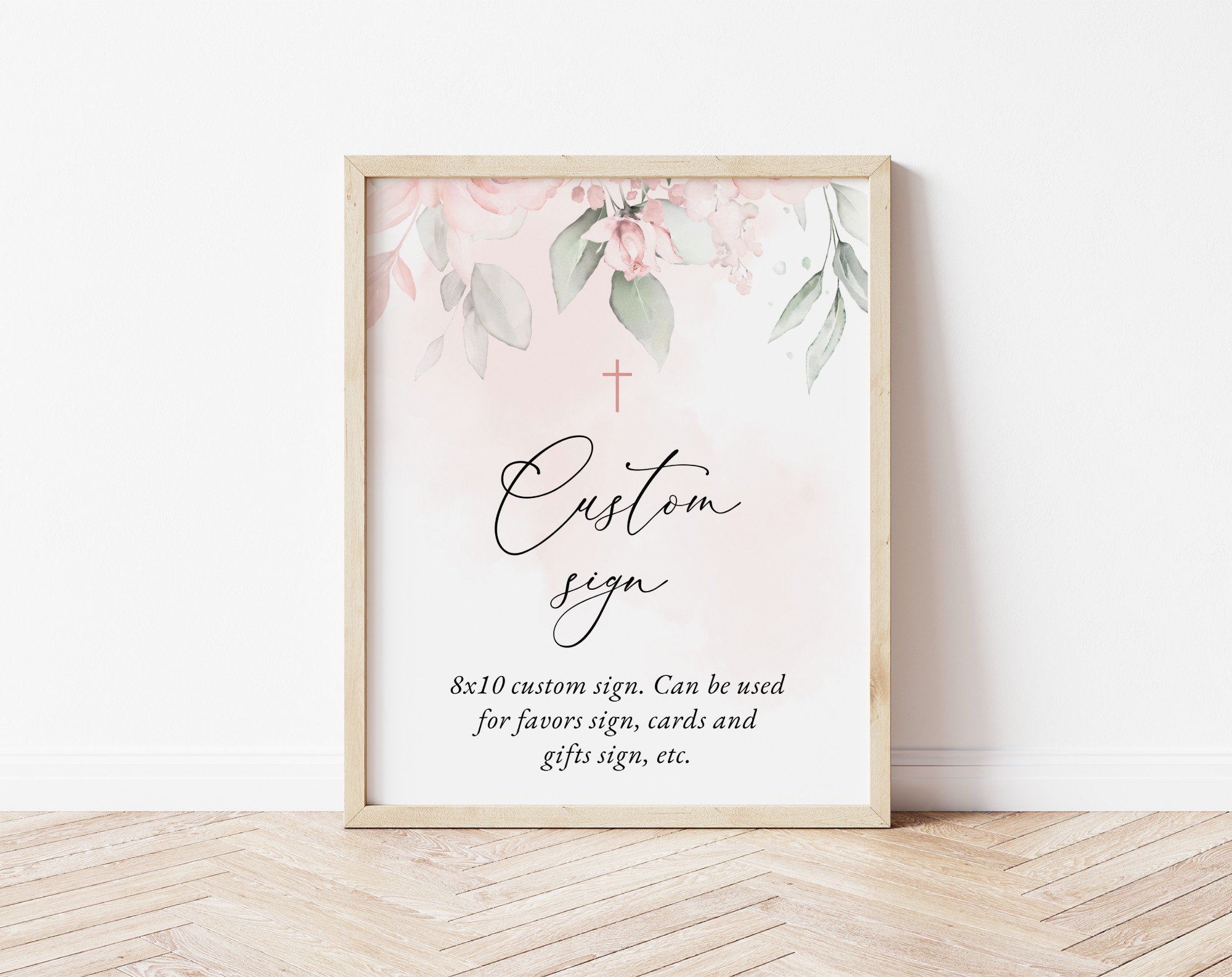 Blush Pink Flowers Custom Sign, Baptism, First Holy Communion, Printable File, Edit Yourself, SH142 SH143