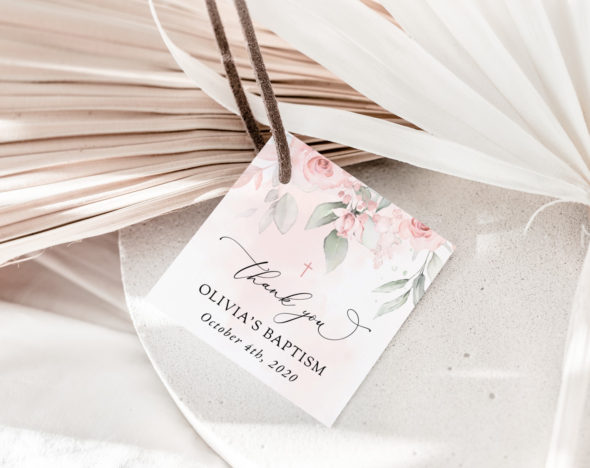 Blush Pink Flowers Baptism Favor Tags, Gift Tags, Printable File, Edit Yourself, SH142