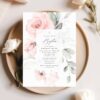 Blush Pink Flowers Baptism Invite, Baptism Stationery, Printable File, Edit Yourself, SH142