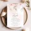 Blush Pink Flowers Baptism Invitation, Baptism Stationery, Printable File, Edit Yourself, SH142