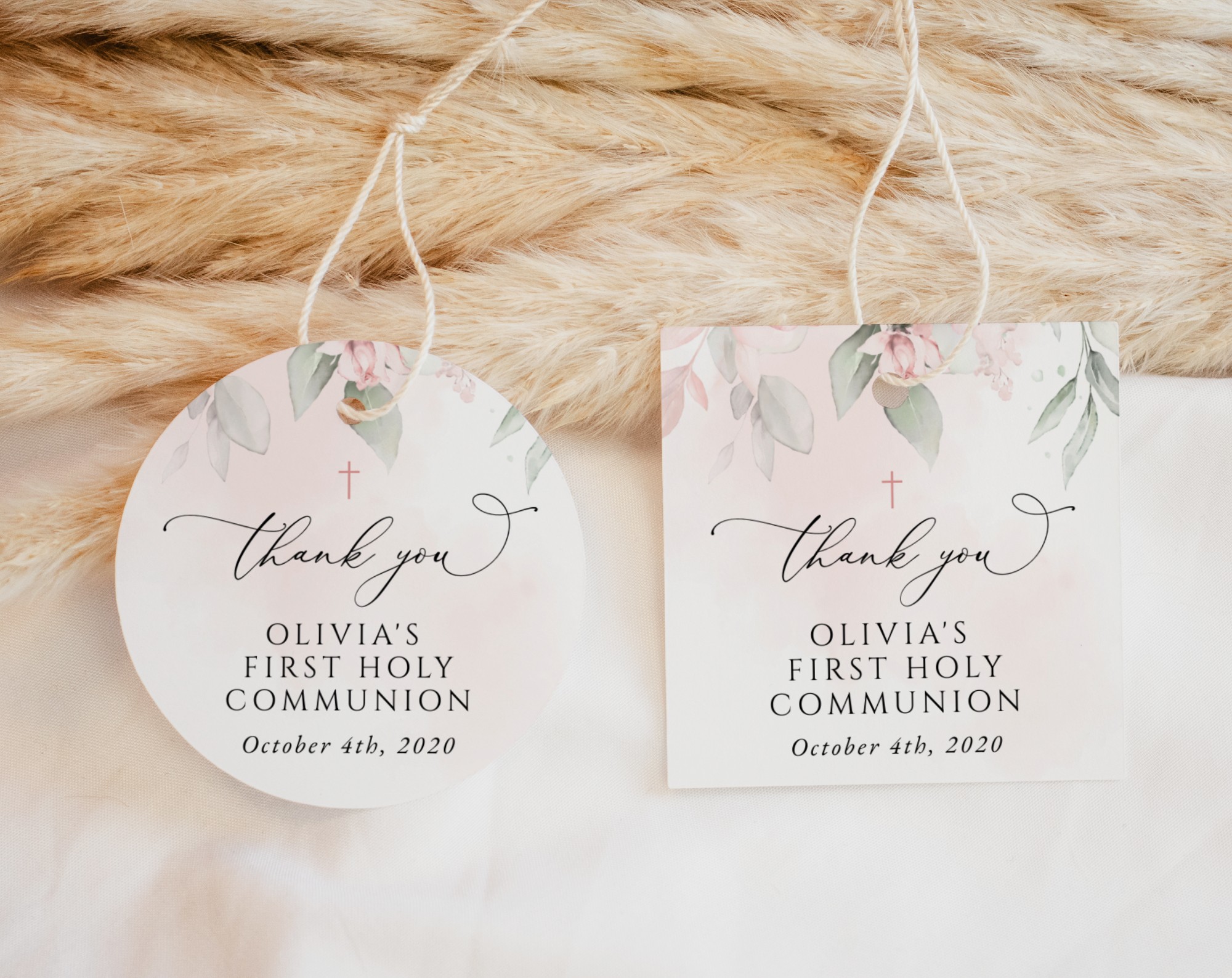 Blush Pink Flowers First Holy Communion Favor Tags, Printable File, Edit Yourself, SH143