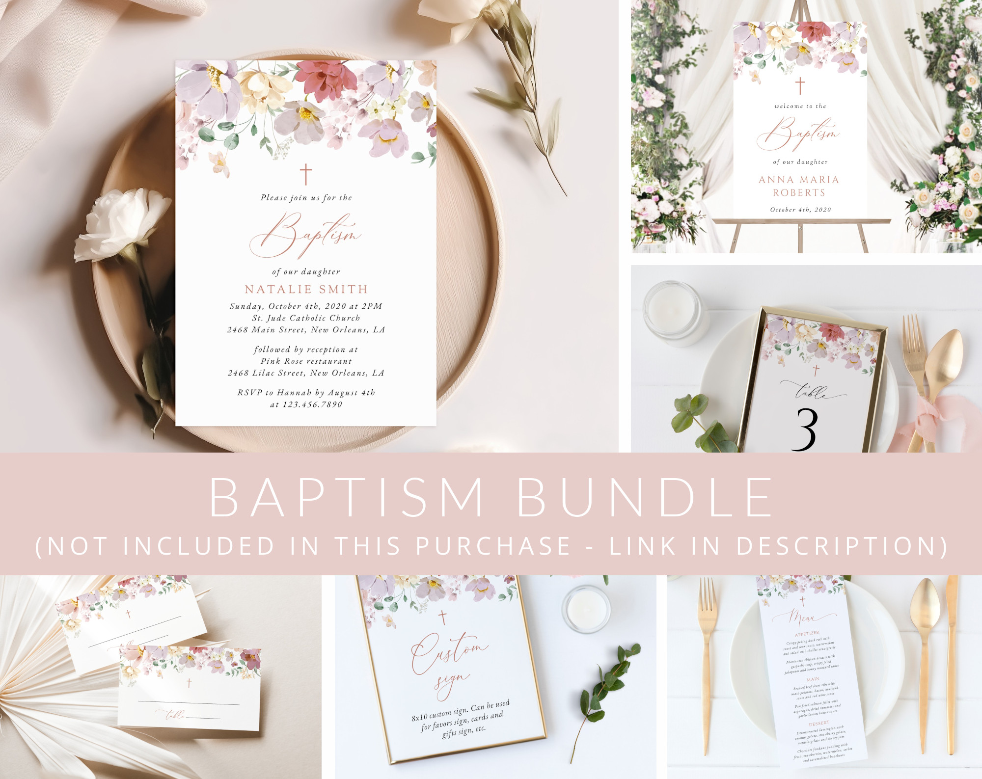 Colorful Flowers Baptism Mini Bundle, Printable File, Edit Yourself, SH144 Colorful Flowers Baptism Mini Bundle, Printable File, Edit Yourself, SH144