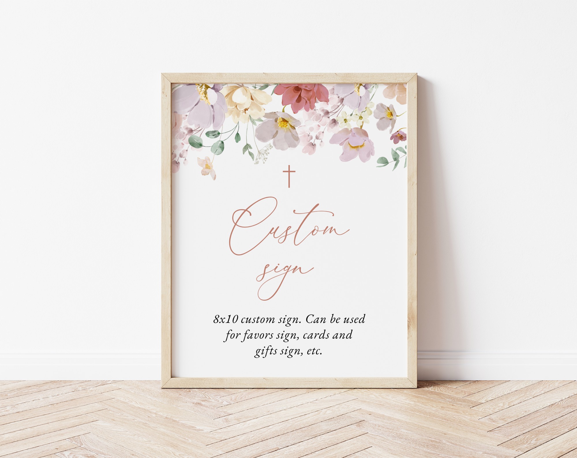 Colorful Flowers Custom Sign, Baptism, First Holy Communion, Printable File, Edit Yourself, SH144 SH145