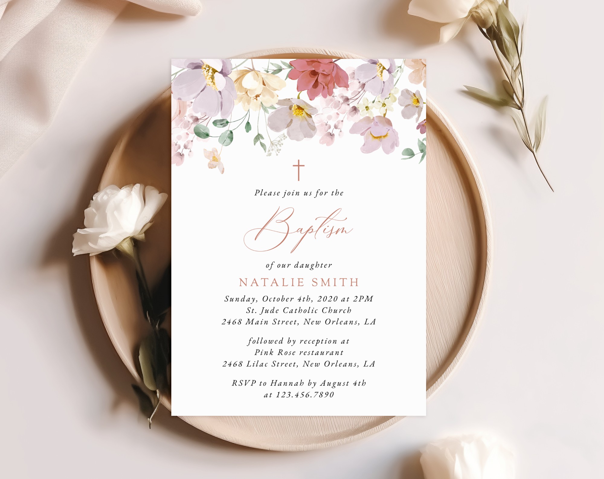 Colorful Flowers Baptism Invitation, Baptism Stationery, Printable File, Edit Yourself, SH144 Colorful Flowers Baptism Invitation, Baptism Stationery, Printable File, Edit Yourself, SH144