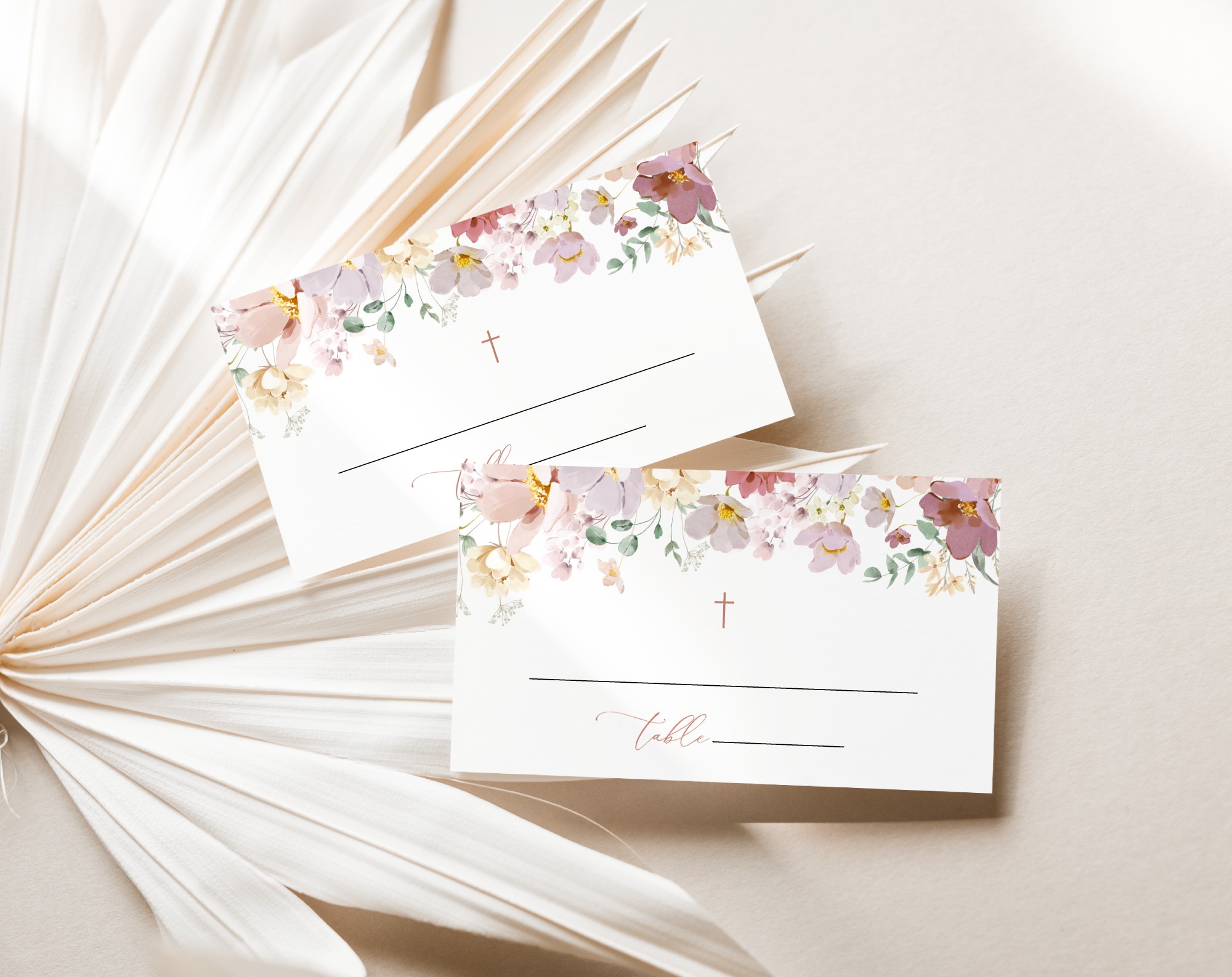 Colorful Flowers Place Card, Baptism, First Holy Communion, Printable File, Edit Yourself, SH144 SH145