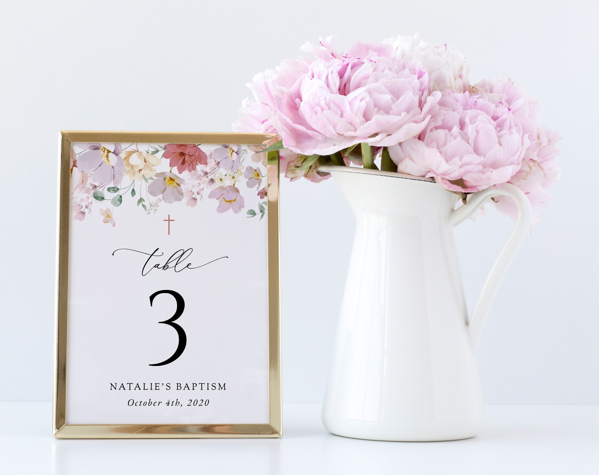 Colorful Flowers Table Number Sign, Baptism Sign, Printable File, Edit Yourself, SH144