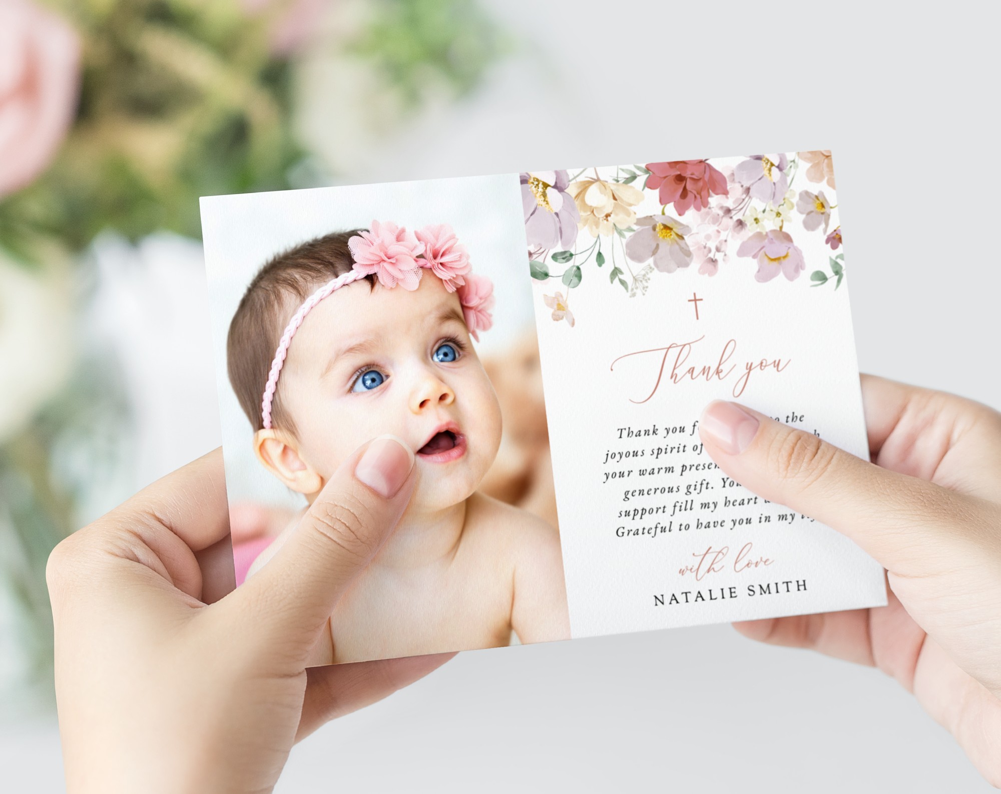 Colorful Flowers Baptism Thank You Card, Baptism Stationery, Printable File, Edit Yourself, SH144 Colorful Flowers Baptism Thank You Card, Baptism Stationery, Printable File, Edit Yourself, SH144