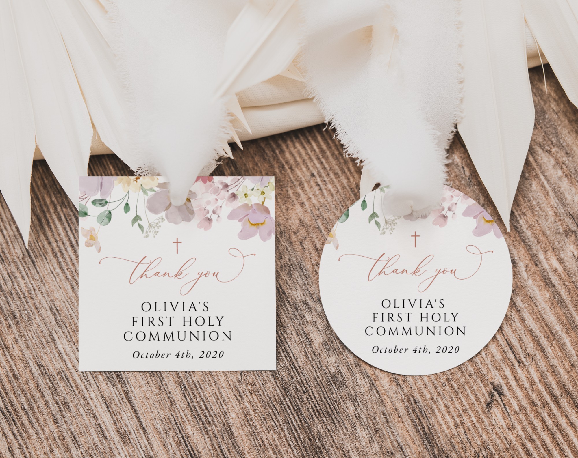 Colorful Flowers First Holy Communion Favor Tags, Printable File, Edit Yourself, SH145