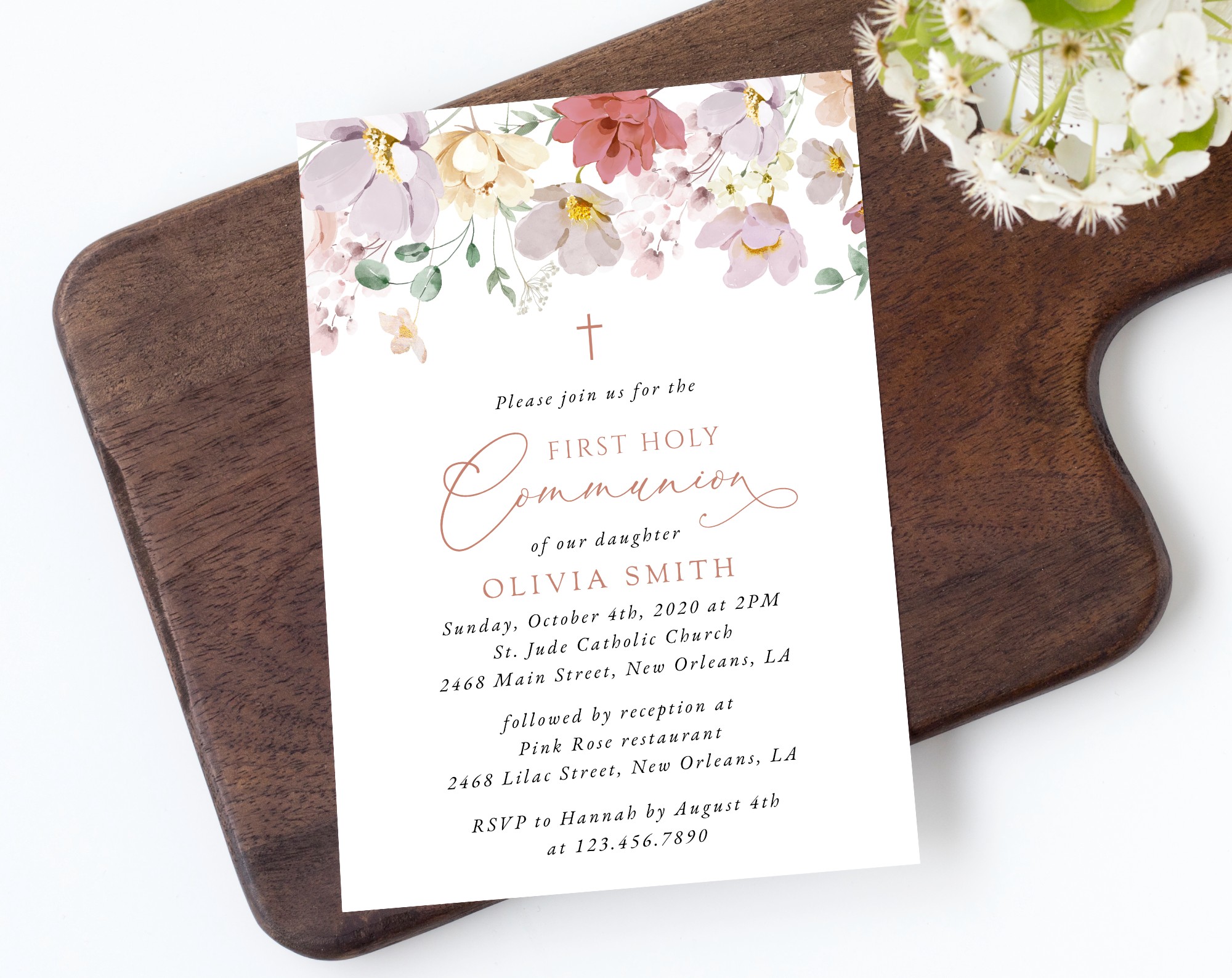 Colorful Flowers First Holy Communion Invitation, Printable File, Edit Yourself, SH145