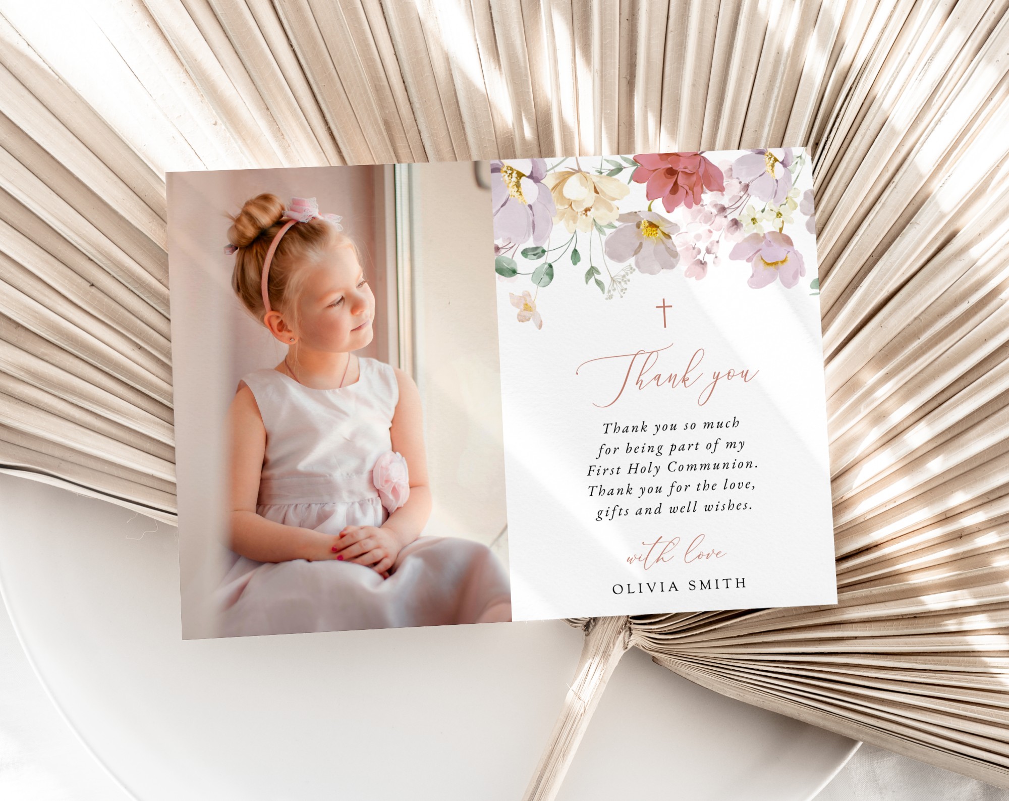 Colorful Flowers First Holy Communion Thank You Card, Printable File, Edit Yourself, SH145 Colorful Flowers First Holy Communion Thank You Card, Printable File, Edit Yourself, SH145