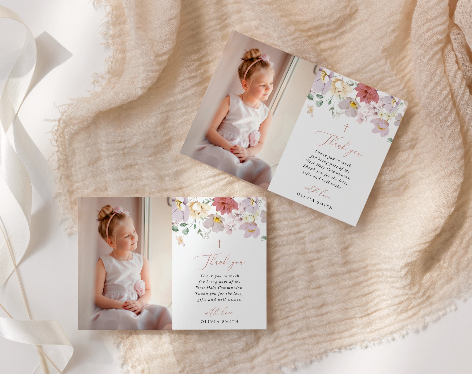 Colorful Flowers First Holy Communion Thank You Card, Printable File, Edit Yourself, SH145 Colorful Flowers First Holy Communion Thank You Card, Printable File, Edit Yourself, SH145