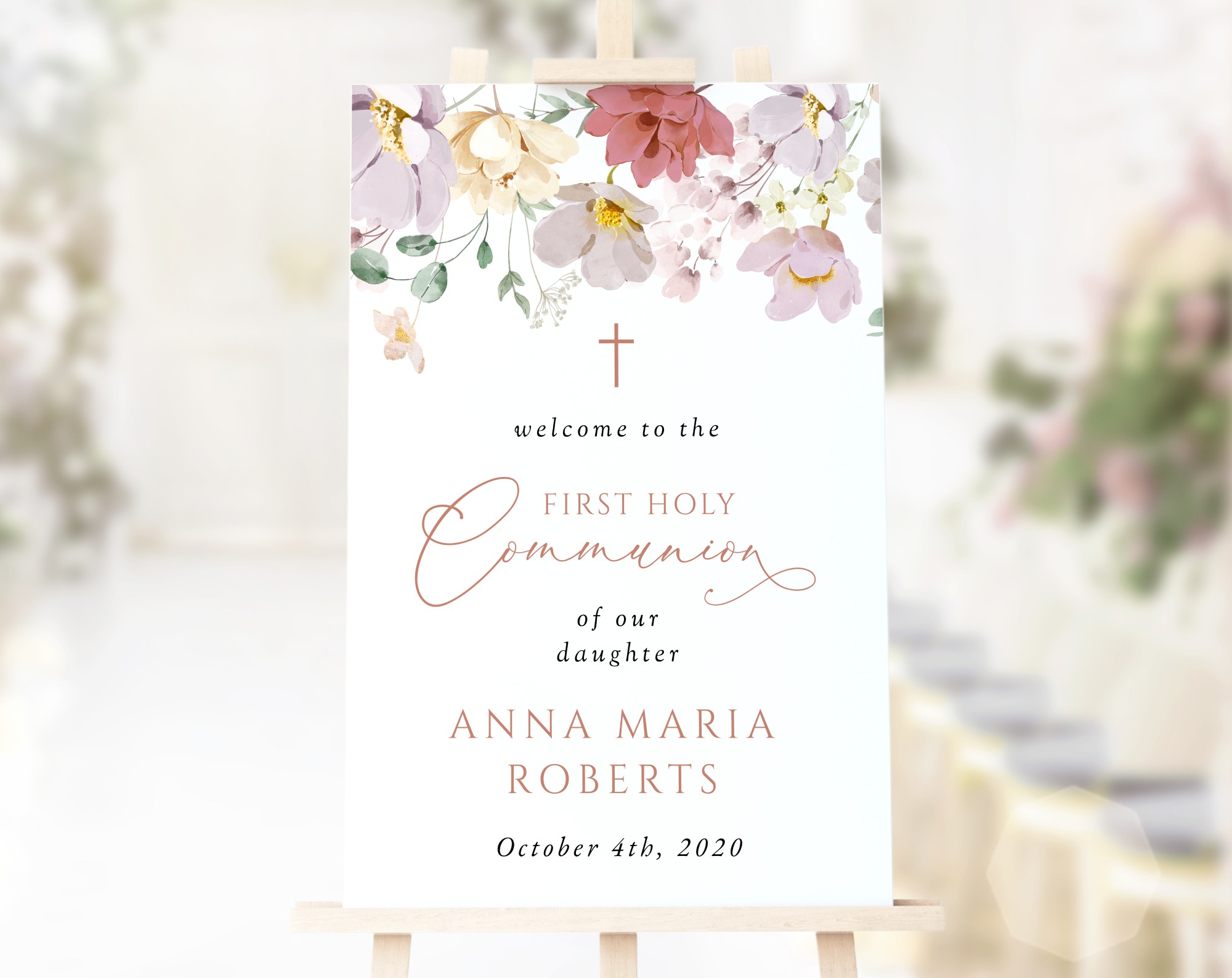 Colorful Flowers Welcome Sign, First Holy Communion Sign, Printable File, Edit Yourself, SH145 Colorful Flowers Welcome Sign, First Holy Communion Sign, Printable File, Edit Yourself, SH145
