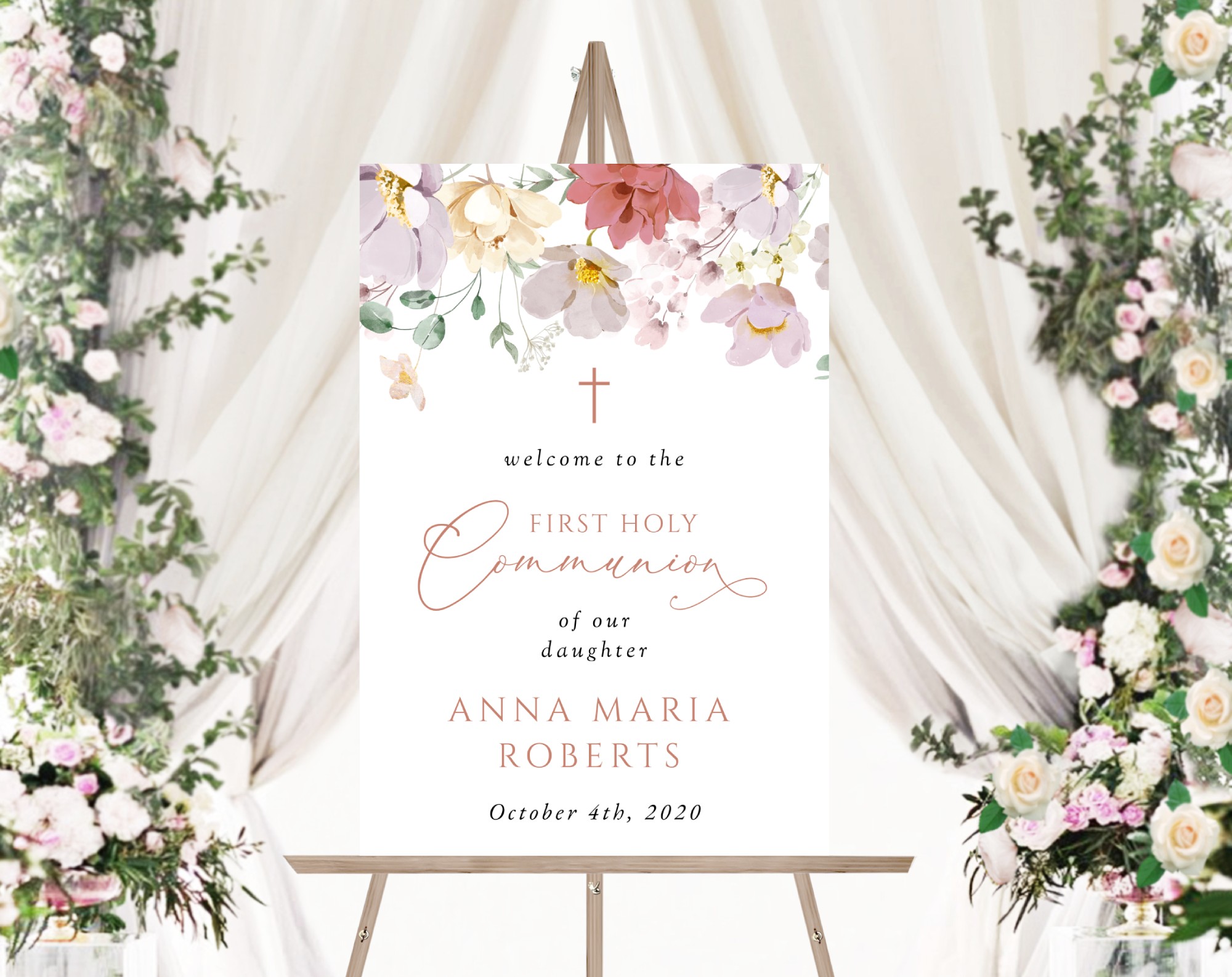 Colorful Flowers Welcome Sign, First Holy Communion Sign, Printable File, Edit Yourself, SH145