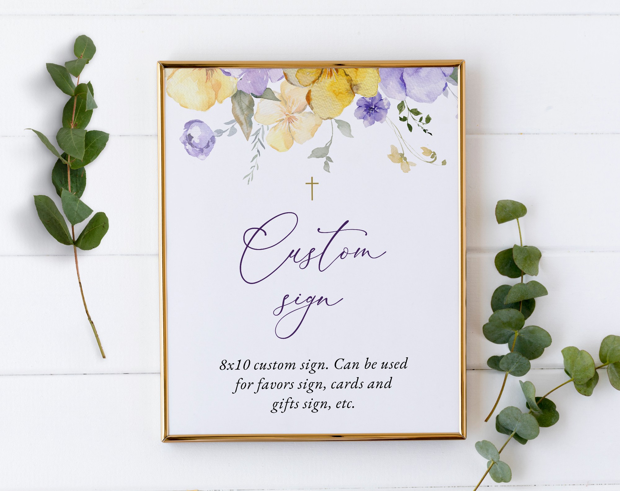 Purple and Yellow Flowers Custom Sign, Baptism, First Holy Communion, Printable File, Edit Yourself, SH146 SH147