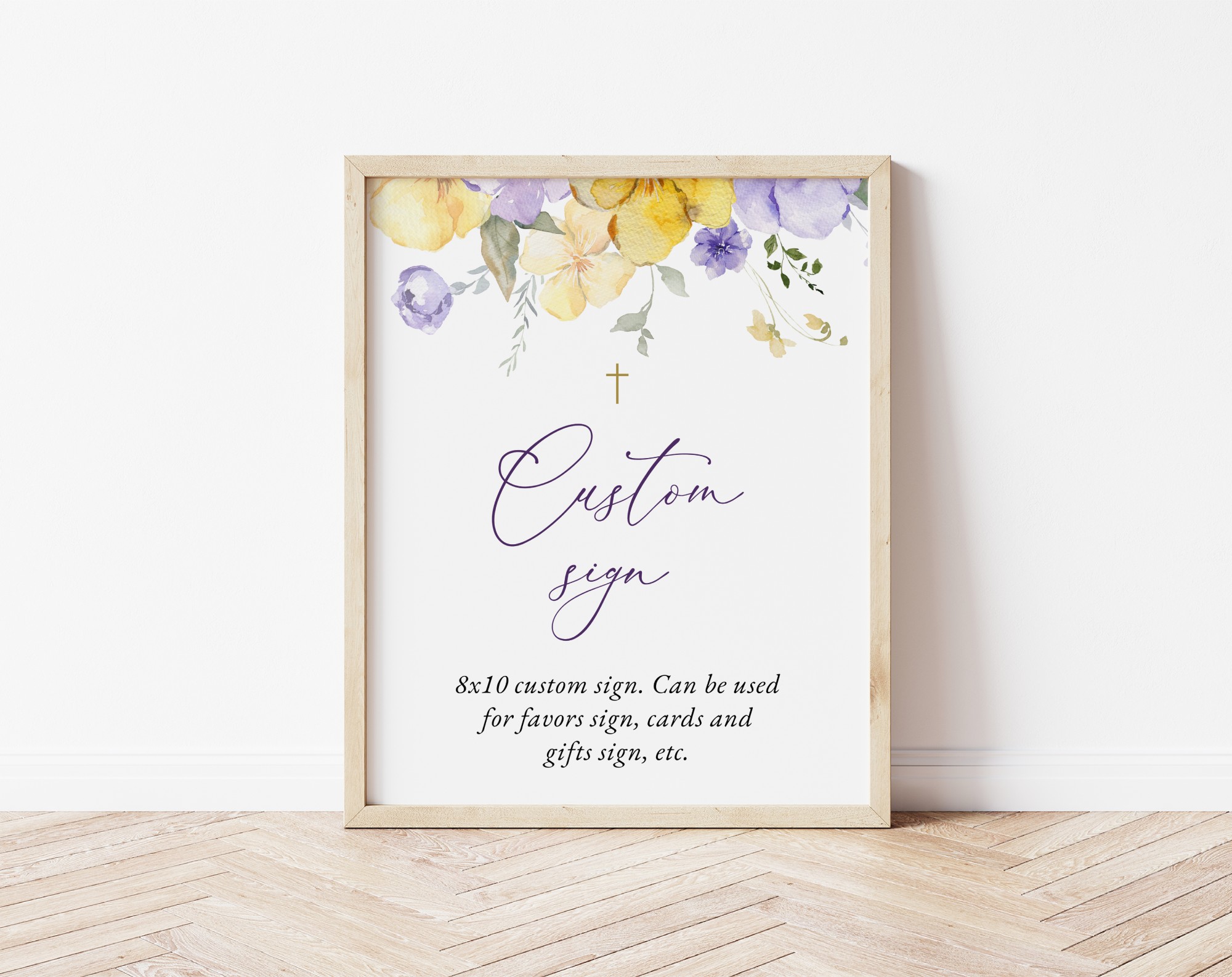 Purple and Yellow Flowers Custom Sign, Baptism, First Holy Communion, Printable File, Edit Yourself, SH146 SH147
