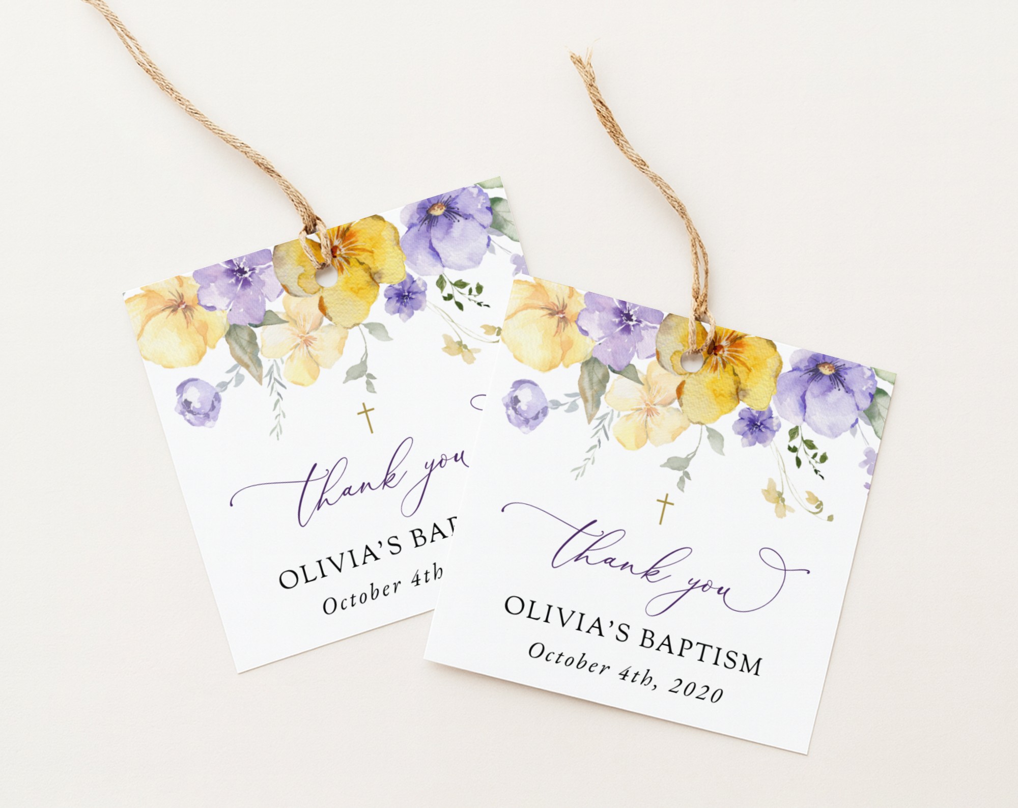 Purple and Yellow Flowers Baptism Favor Tags, Gift Tags, Printable File, Edit Yourself, SH146 Purple and Yellow Flowers Baptism Favor Tags, Gift Tags, Printable File, Edit Yourself, SH146