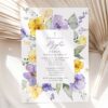 Purple and Yellow Flowers Baptism Invitation, Baptism Stationery, Printable File, Edit Yourself, SH146