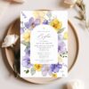 Purple and Yellow Flowers Baptism Invite, Baptism Stationery, Printable File, Edit Yourself, SH146