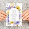 Purple and Yellow Flowers Baptism Invite, Baptism Stationery, Printable File, Edit Yourself, SH146