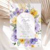 Purple and Yellow Flowers Baptism Invite, Baptism Stationery, Printable File, Edit Yourself, SH146