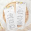 Purple and Yellow Flowers Menu, Baptism, First Holy Communion, Printable File, Edit Yourself, SH146 SH147
