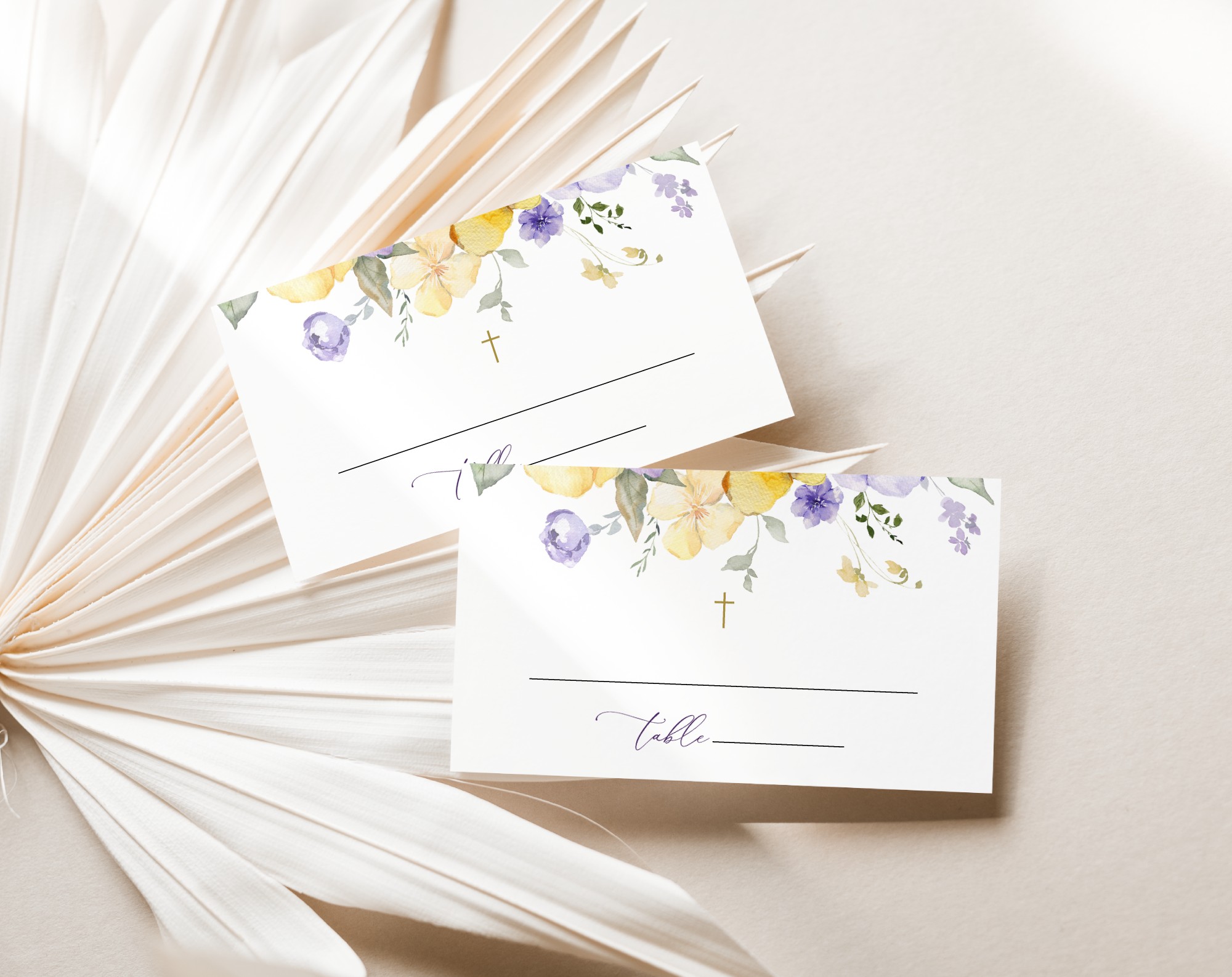Purple and Yellow Flowers Place Card, Baptism, First Holy Communion, Printable File, Edit Yourself, SH146 SH147 Purple and Yellow Flowers Place Card, Baptism, First Holy Communion, Printable File, Edit Yourself, SH146 SH147