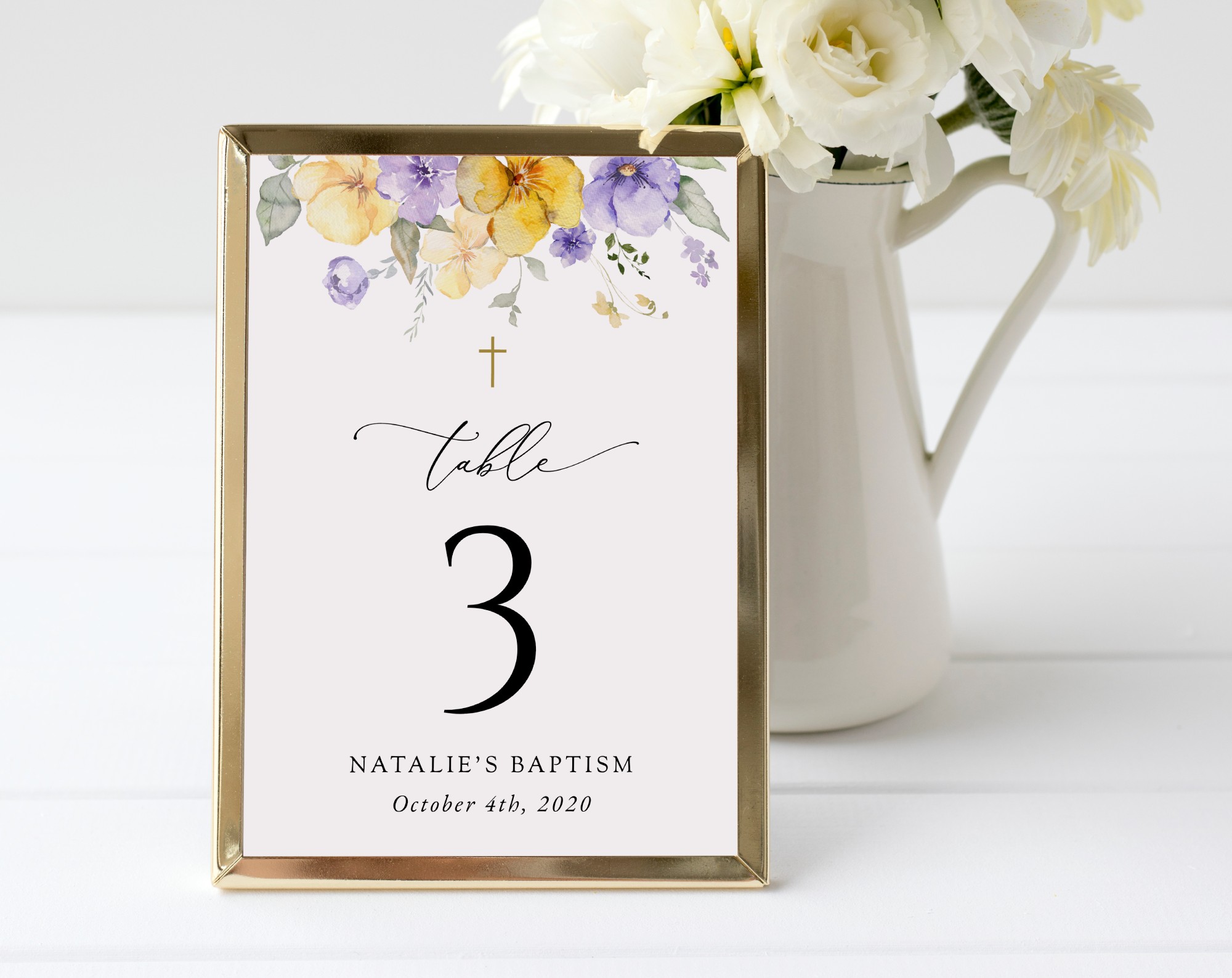 Purple and Yellow Flowers Table Number Sign, Baptism Sign, Printable File, Edit Yourself, SH146 Purple and Yellow Flowers Table Number Sign, Baptism Sign, Printable File, Edit Yourself, SH146