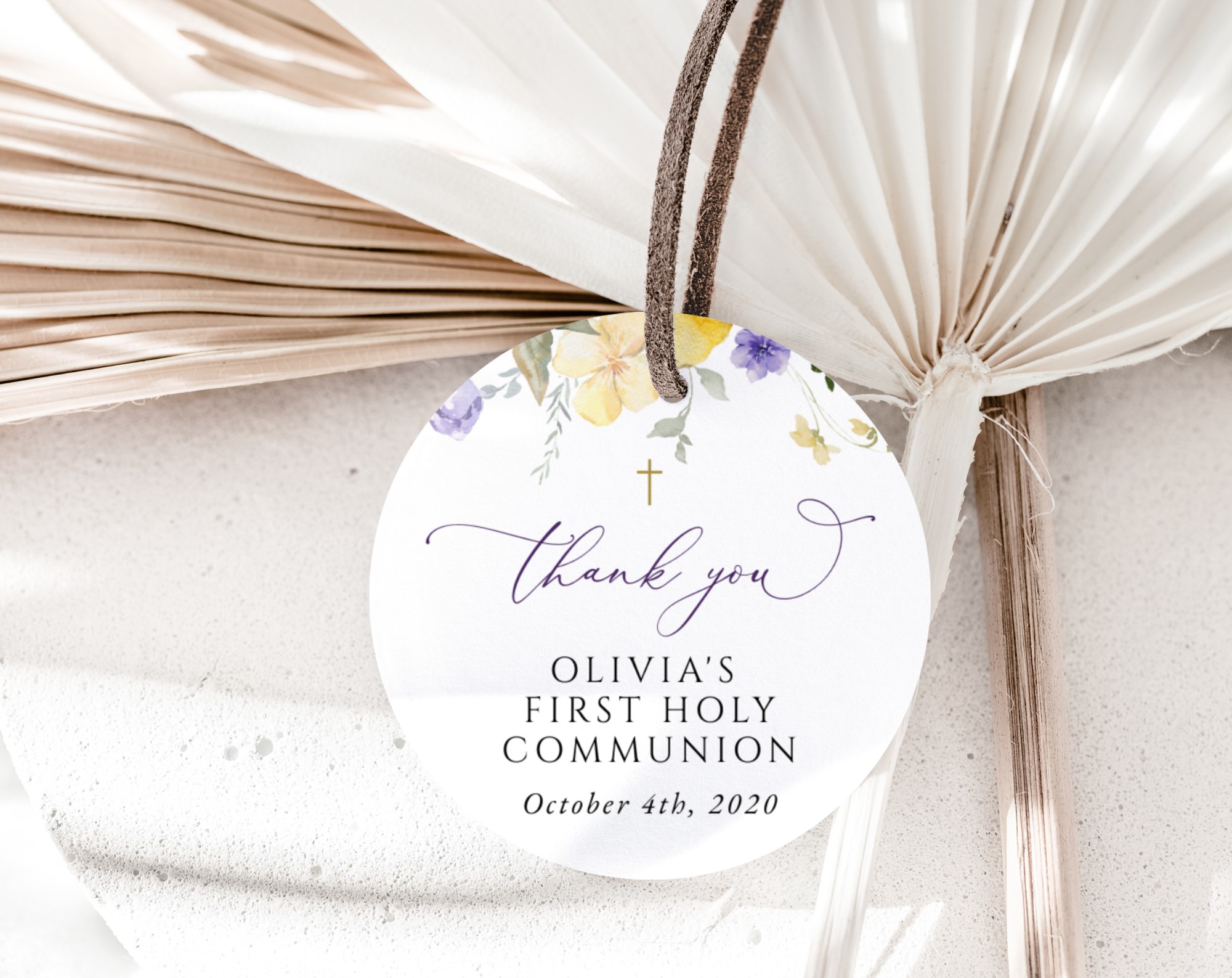 Purple and Yellow Flowers First Holy Communion Favor Tags, Printable File, Edit Yourself, SH147 Purple and Yellow Flowers First Holy Communion Favor Tags, Printable File, Edit Yourself, SH147