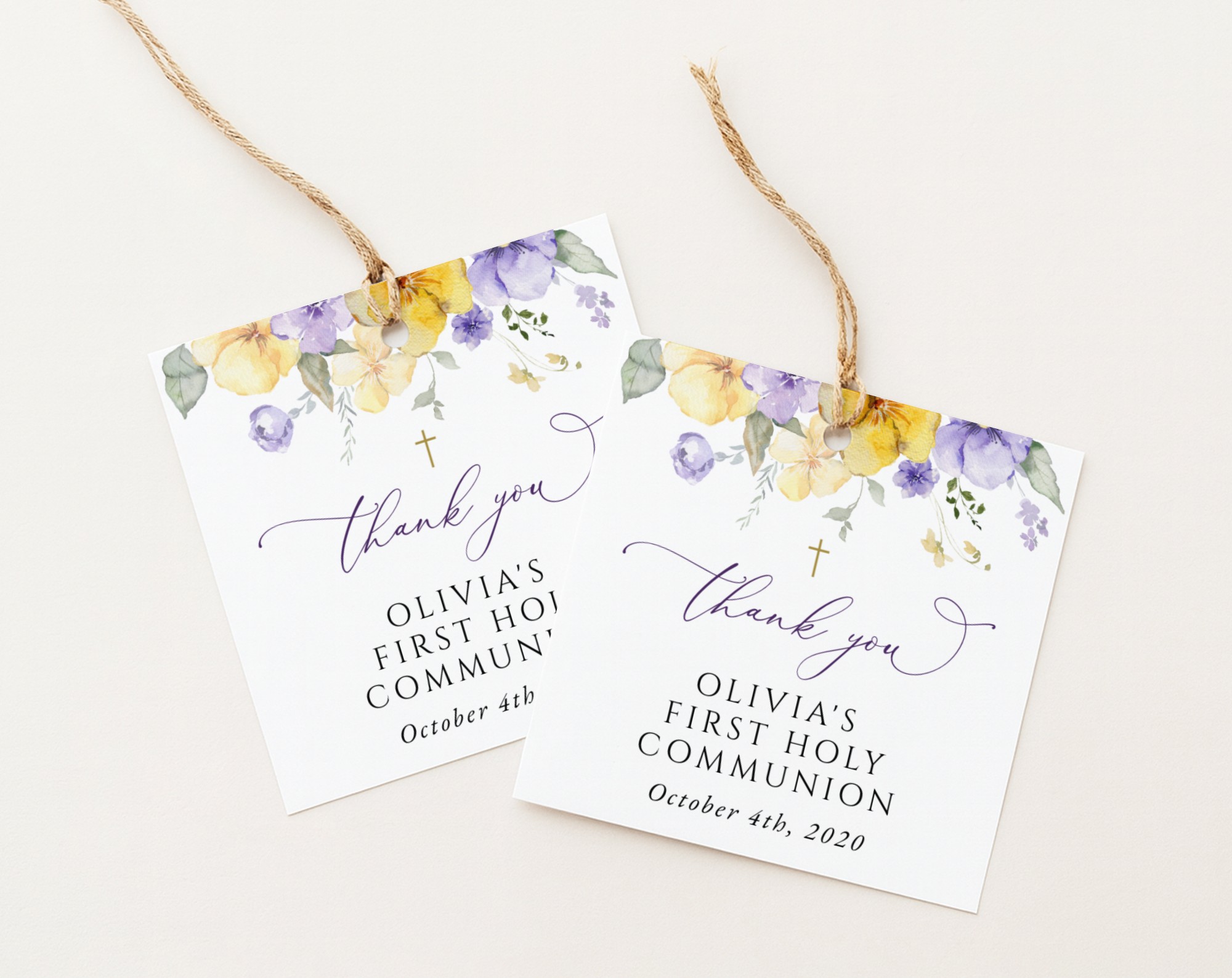 Purple and Yellow Flowers First Holy Communion Favor Tags, Printable File, Edit Yourself, SH147 Purple and Yellow Flowers First Holy Communion Favor Tags, Printable File, Edit Yourself, SH147