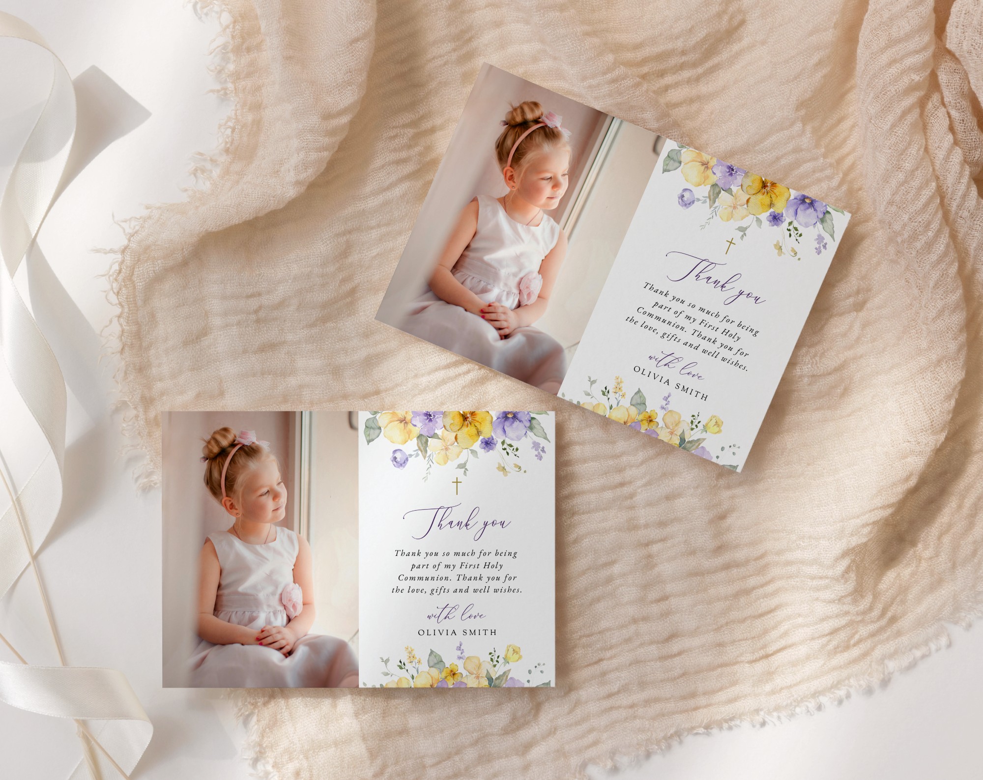 Purple and Yellow Flowers First Holy Communion Thank You Card, Printable File, Edit Yourself, SH147 Purple and Yellow Flowers First Holy Communion Thank You Card, Printable File, Edit Yourself, SH147