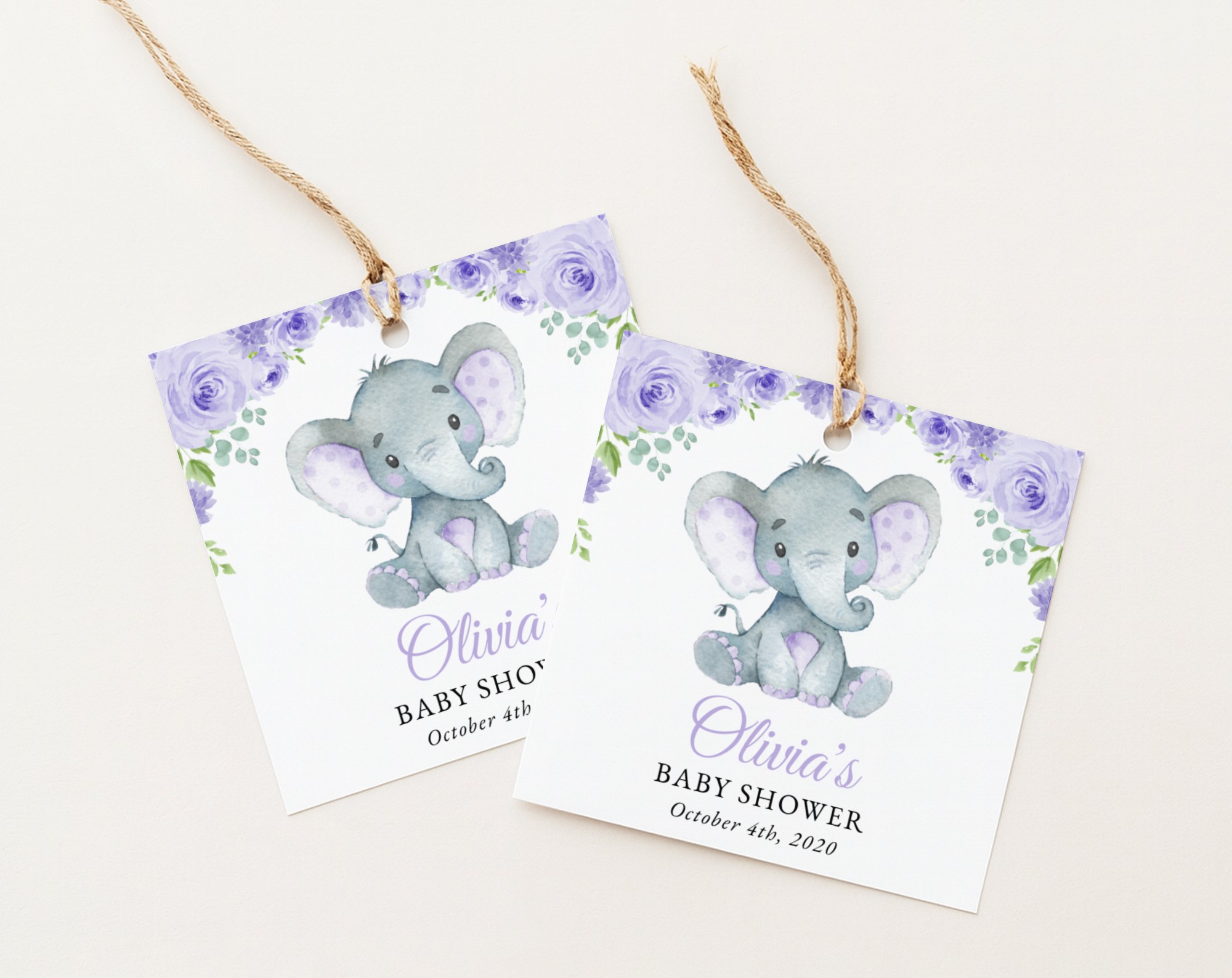 Cute Elephant Favor Tags, Gift Tags, Party Tags, Girl Baby Shower, Printable File, Edit Yourself, SH18