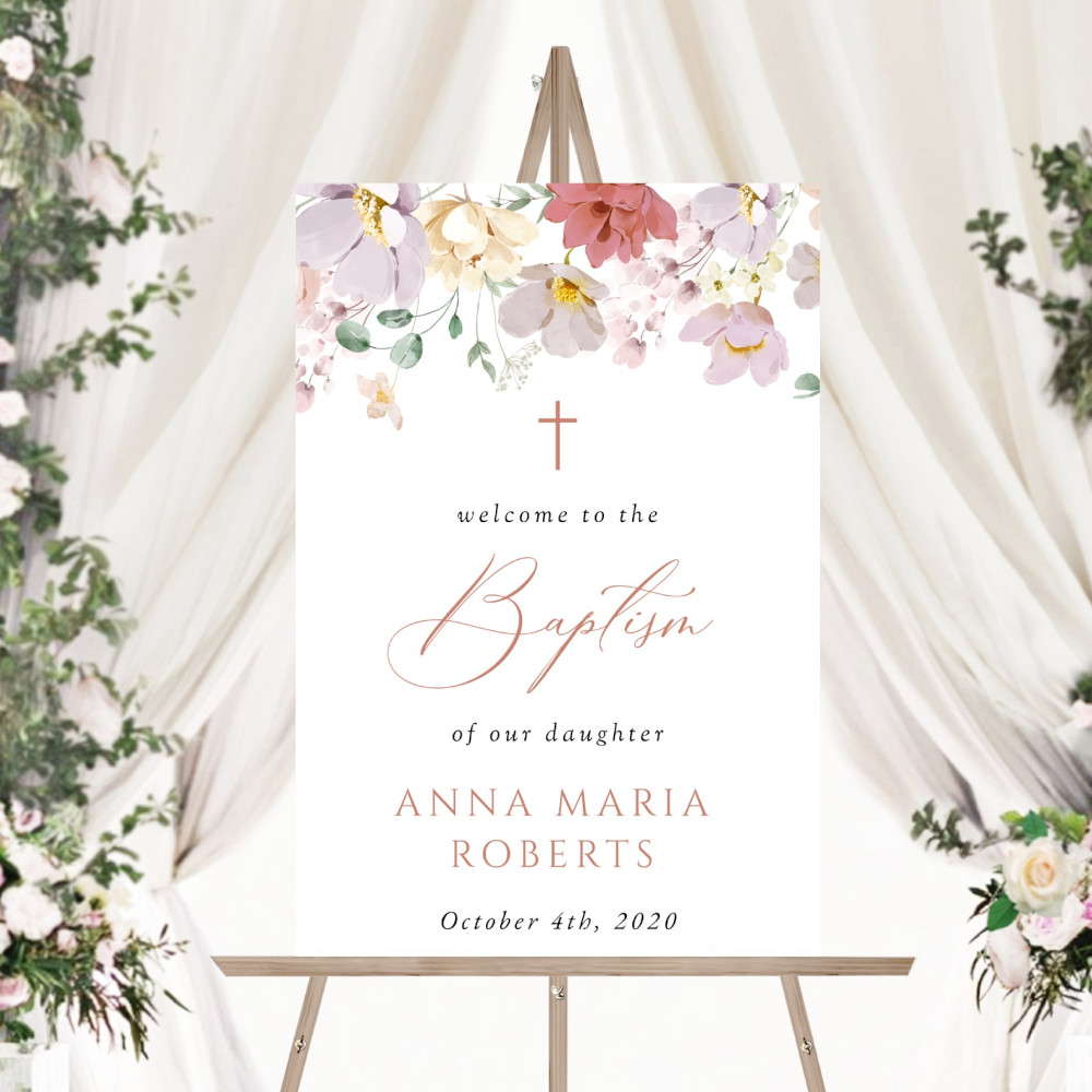 Colorful Flowers Welcome Sign, Baptism Sign, Printable File, Edit Yourself, SH144